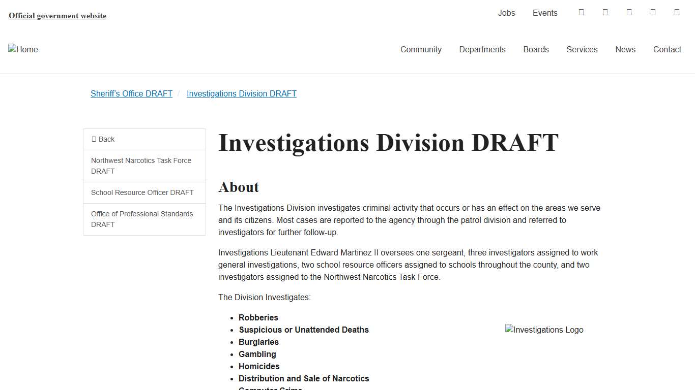 Investigations Division DRAFT - McKenzie County, ND