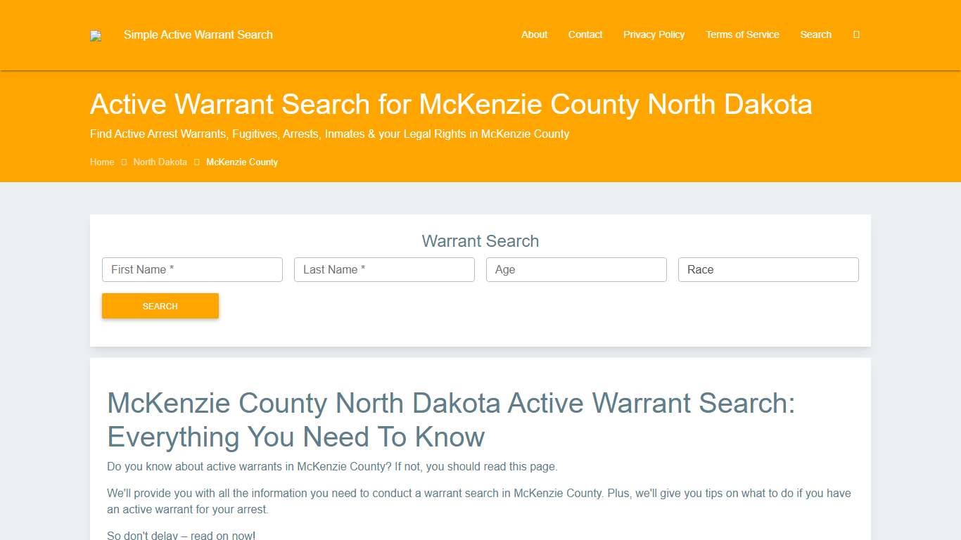 Active Warrant Search in McKenzie County North Dakota - Outstanding Warrants